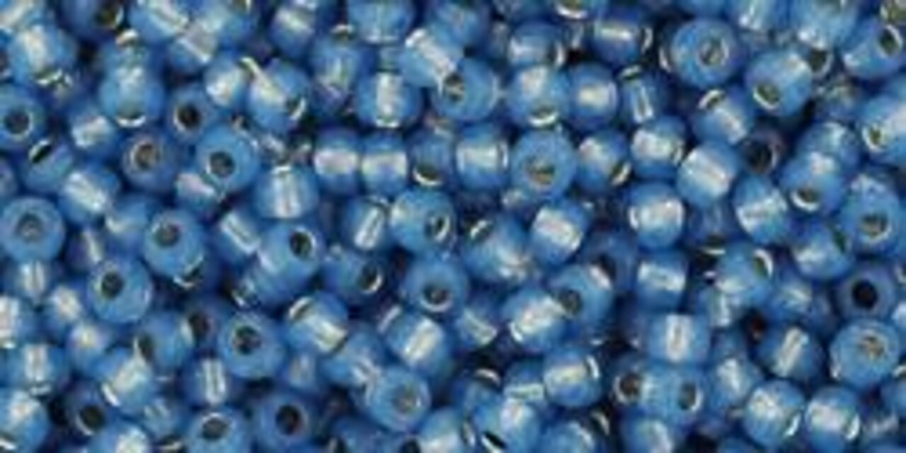 Toho 11/0 Round Japanese Seed Bead, TR11-2102PF, Silver Lined Milky Montana Blue Permafinish